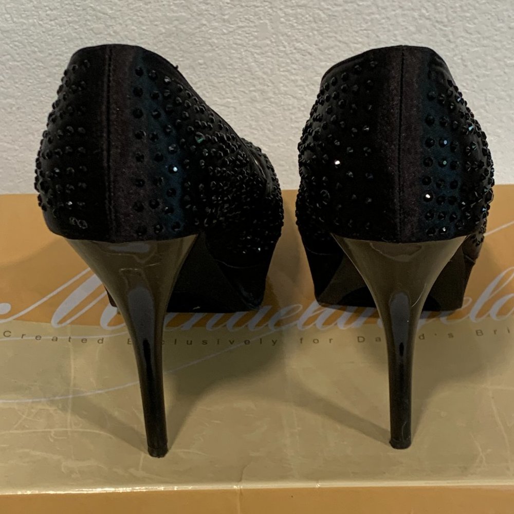 Michaelangelo Peyton Black Sparkle Platform Stiletto Heels Peep Toe Pumps Sz 8.5 - Picture 5 of 10